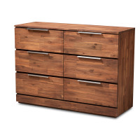 Baxton Studio Austin-Almond-Dresser Austin Modern and Contemporary Caramel Brown Finished 6-Drawer Wood Dresser